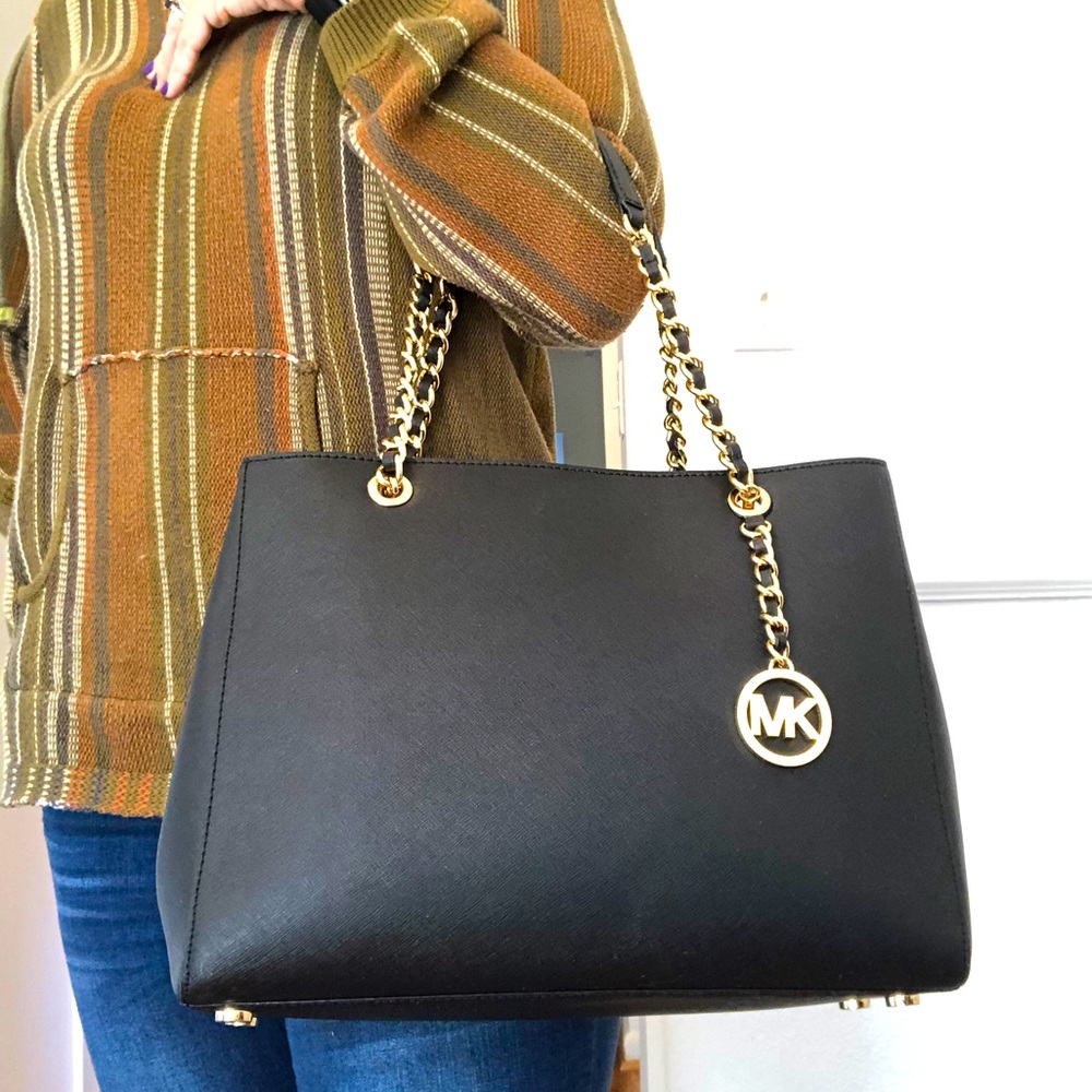 MK Susannah Large Dark Blue Leather Tote